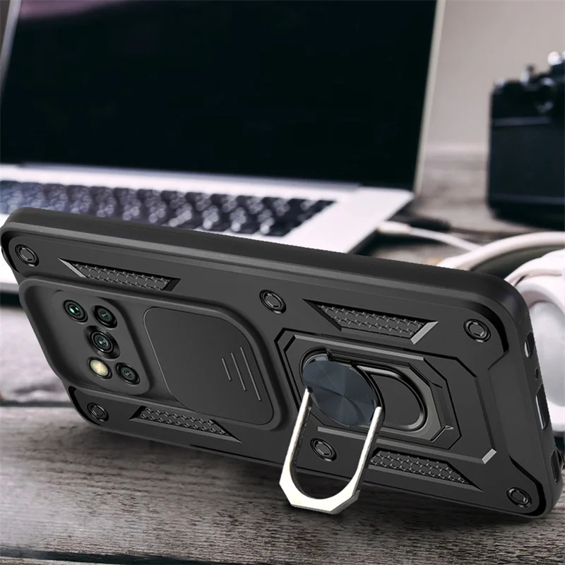 Funda protectora a prueba de golpes para cámara deslizante para Xiaomi Poco X3 Pro, soporte magnético para coche, funda protectora con anillo para Poko Little X 3 X3Pro NFC - imagen 3