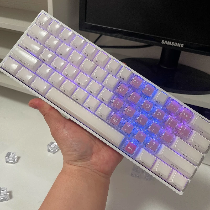 Teclas talladas laterales de gelatina de cristal personalizadas PBT PC + ABS tapa de llave de perfil de cereza bonitas tapas de teclas de punto de combinación transparente - imagen 3