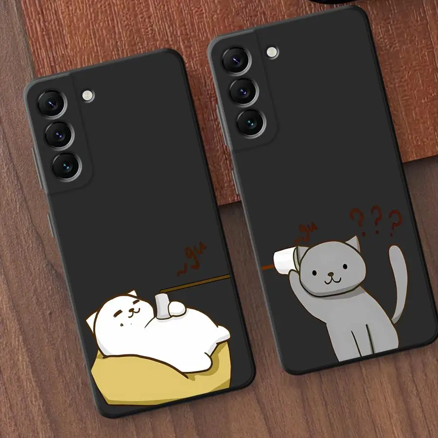 Funda de teléfono con diseño de gato de dibujos animados para Samsung Galaxy A53 A22 A51 A35 A54 A21s A52 A55 A72 A24 A73 A56 A33 A25 A25 A23 A35