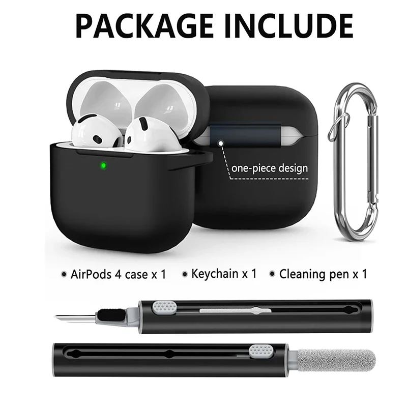 Funda para Apple AirPods 4 con Kit de limpieza, funda protectora de silicona suave para mujeres y hombres con cuerda antipérdida antideslizante - imagen 3