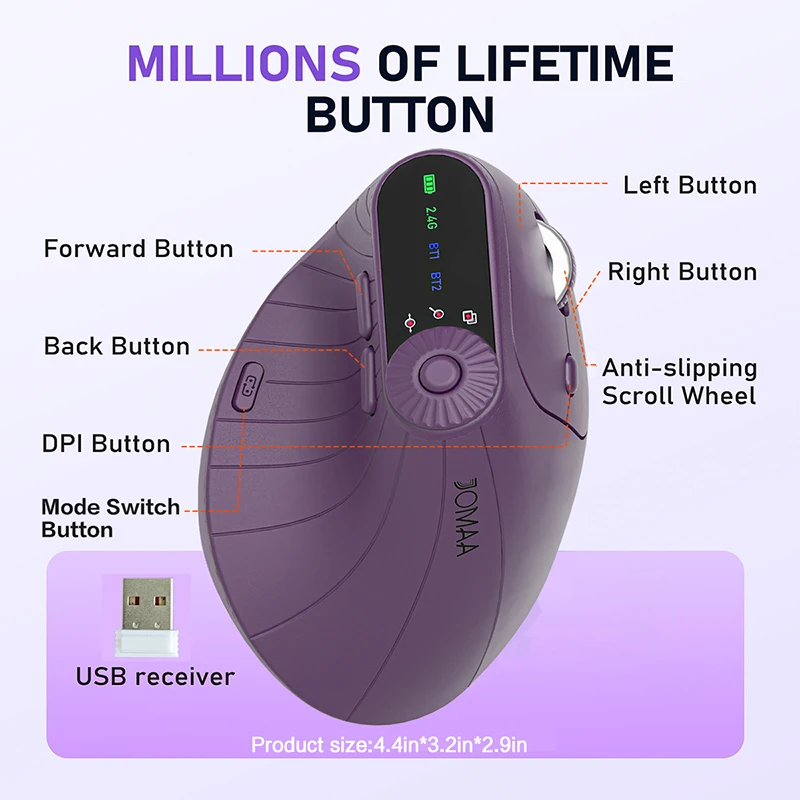 Ratón Vertical inalámbrico ergonómico Bluetooth5.0 de modo Dual con perilla de ajuste de función ratones verticales inalámbricos de 2400DPI para ordenador portátil - imagen 5