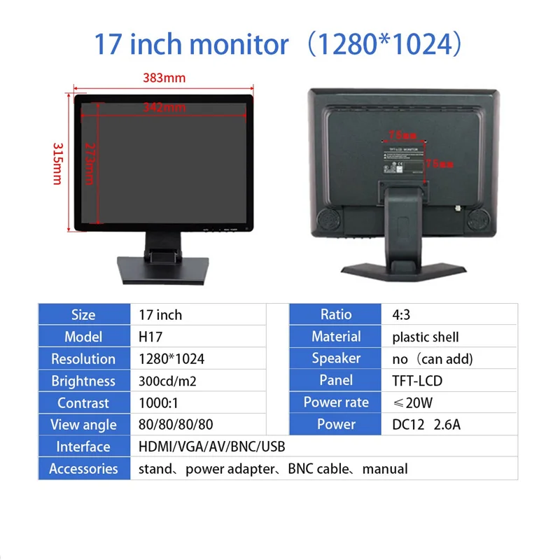 ZHIXIANDA-pantalla externa para ordenador portátil, Monitor POS de 17 pulgadas 1280x1024 16:9 TFT-LCD - imagen 5