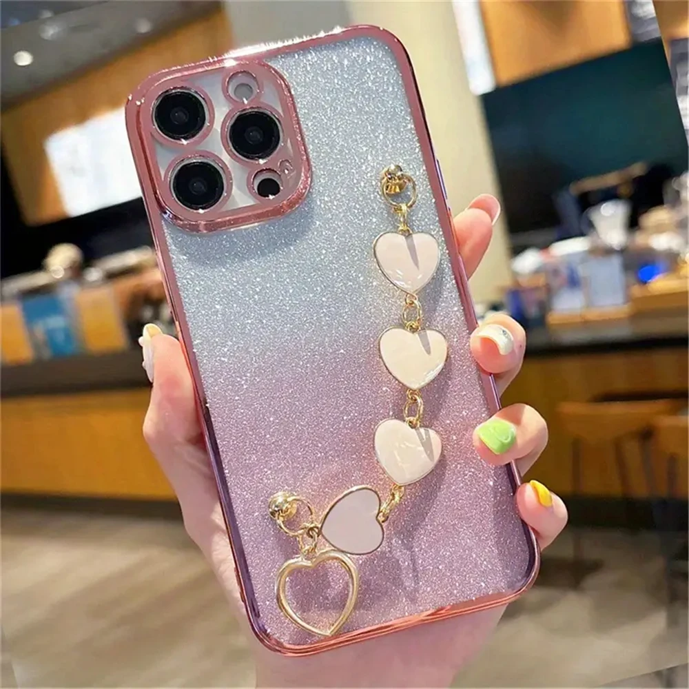 Funda de teléfono con pulsera de corazón de amor chapado con purpurina de lujo para Samsung Galaxy M55 M54 M34 M14 M53 M52 M51 M23 M33 M21 M31 F15 - imagen 4
