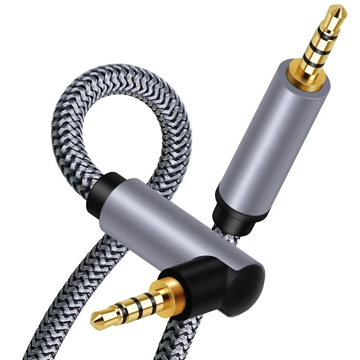 Cable de extensión estéreo de 4 polos macho a macho de 3,5mm 3 5 Jack línea de Audio HiFi chapada en oro Cable auxiliar de coche de 90 grados para iPhone Samsung - imagen 2