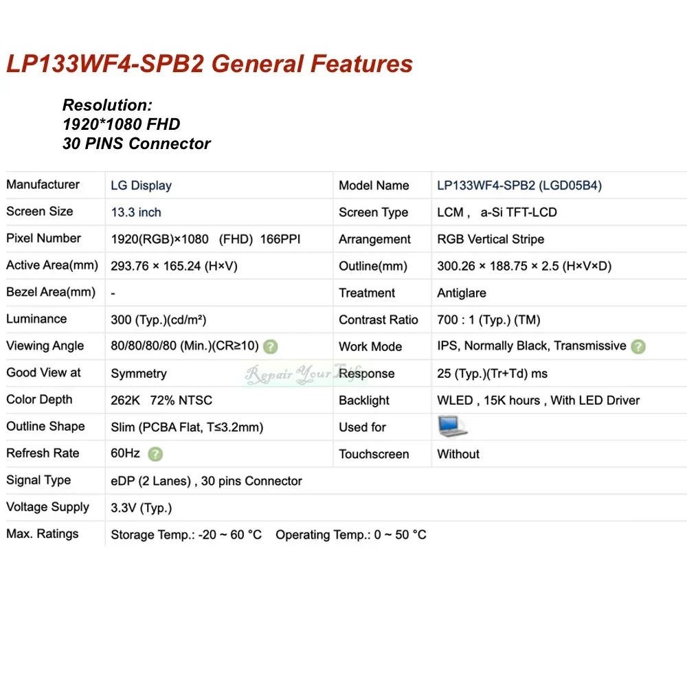 Matriz de pantalla LCD para ordenador portátil de 13,3 pulgadas para Lenovo Yoga 730-13 730-13IKB, montaje de pantalla táctil LCD con bisel/placa 5D10Q89746 - imagen 4