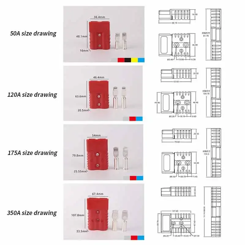 Conector Andeson a conector de nariz de cobre, arnés de cableado 4-12AWG, línea de Terminal de orificio M8 M6, enchufe de batería recargable de 600V 50A-350A - imagen 3
