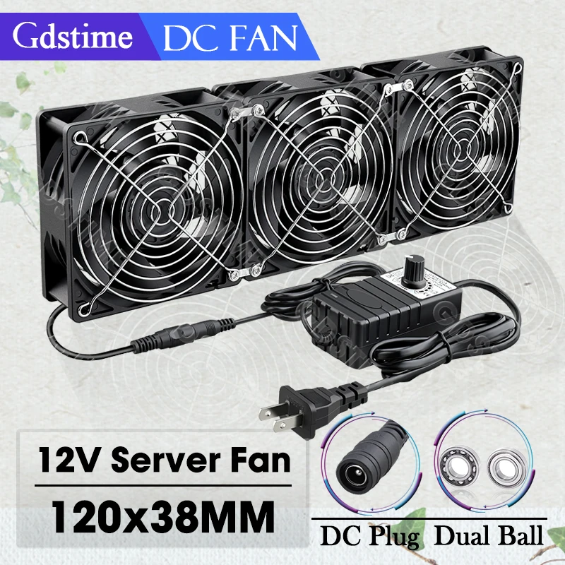 Gdstime-ventilador de gran volumen de aire de alta velocidad, 120mm, CC de 12V, 220V, máquina de minería Btc, ventilador de gabinete de estación de trabajo, Enfriador de servidor violento 12038