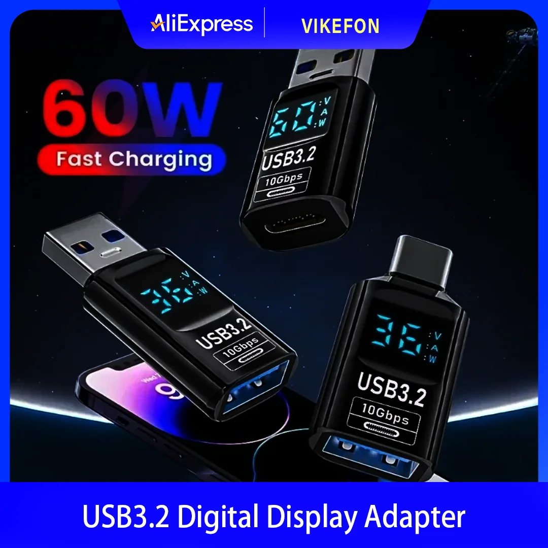 VIKEFON USB3.2 Adaptador de pantalla digital 4K @ 60Hz USB-C OTG para iPhone16 15 Pro Max Samsung iPad PC portátil Sincronización de datos de carga rápida 