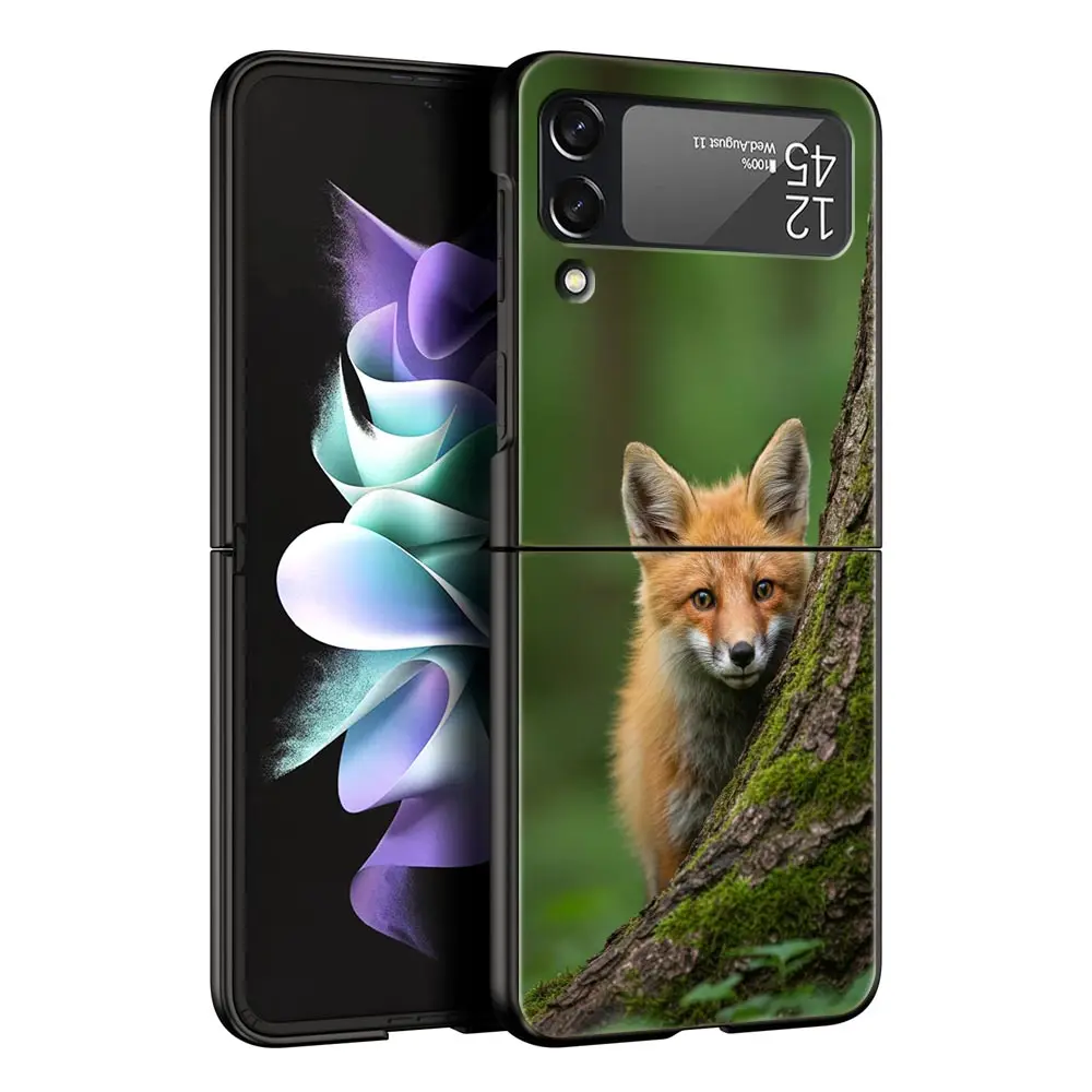 Funda de teléfono con dibujos de animales, oso, zorro, ardilla, para Samsung Galaxy Z Flip3 Flip4, funda para Z Flip 3 4 5 6 7, funda plegable dura - imagen 5