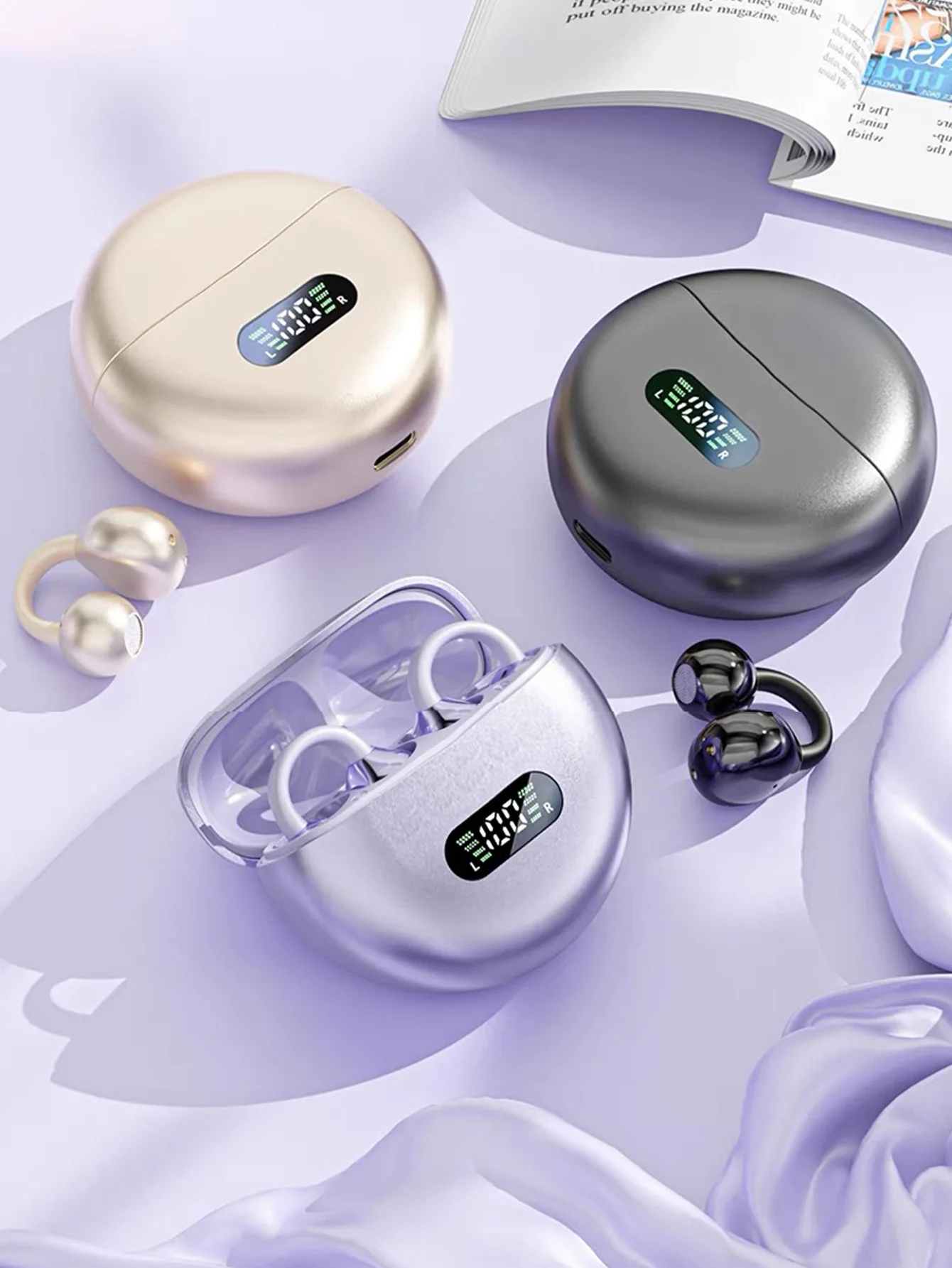 Auriculares Bluetooth con pantalla digital tipo clip para la oreja, con batería de larga duración, adecuados para juegos, trabajo de oficina y escenarios de estudio. - imagen 3