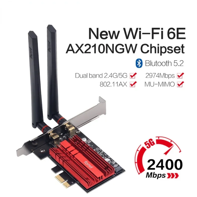 Adaptador de red Wifi inalámbrico PCIe de doble banda Wi-Fi 6E 2,4G 5G 6Ghz 2400M tarjeta WiFi para Bluetooth 5,2 PCI Express Wlan