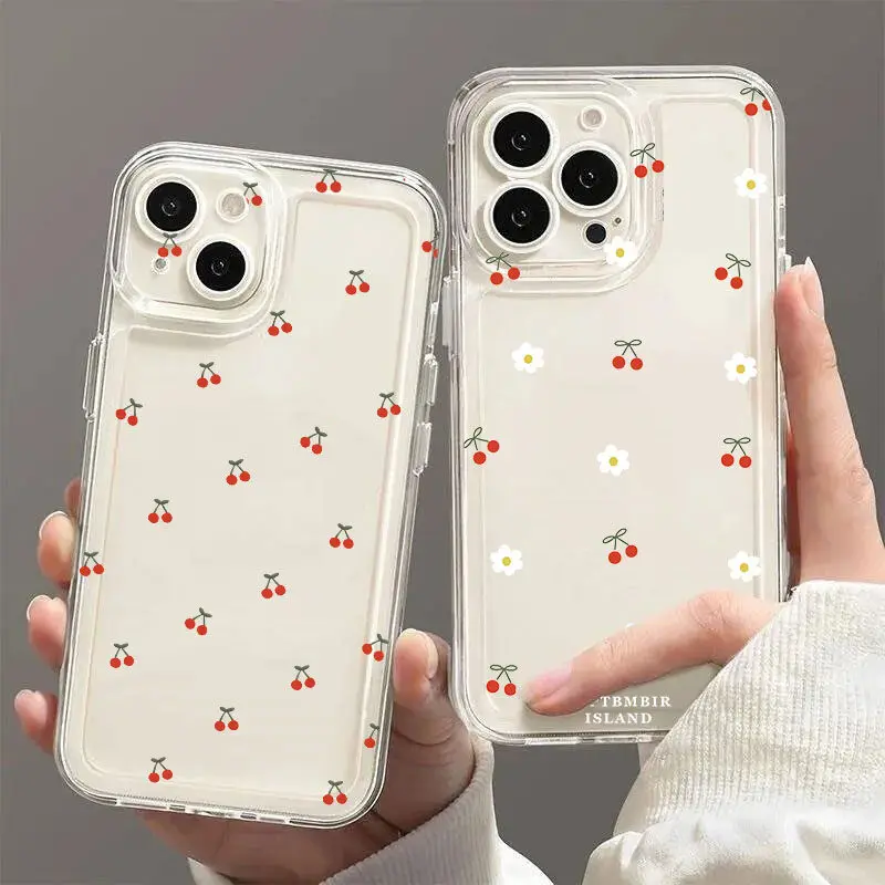 Funda transparente con estampado Floral de cereza roja para Realme C53 C55 C67 C63 C33 C30 C35 C51 C21Y C25Y 7i 8i 9i 9 10 12 Pro Plus 8 9 Pro 5G