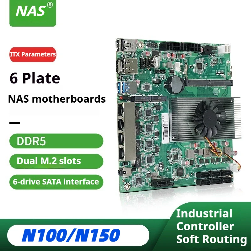 Placa base NAS Topton N150 N100 de 6 bahías 6 * SATA3.0 2 * M.2 NVMe 4*2,5G Nics 1 * PCIE X1 1 * DDR5 placa base ITX Firewall de baja potencia - imagen 2