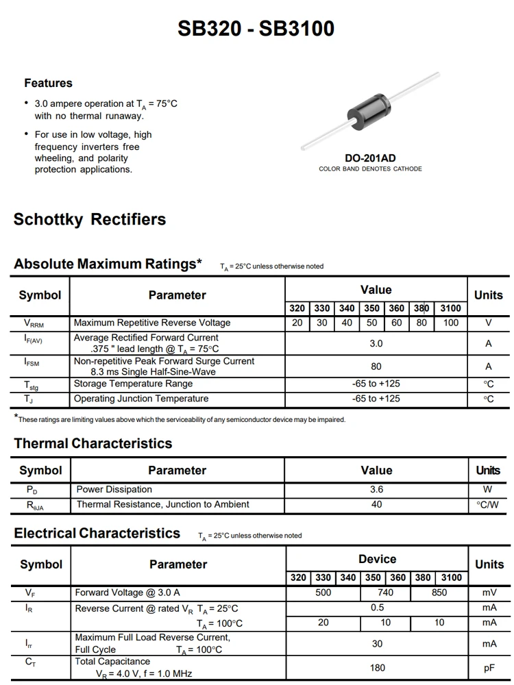 20 piezas SB320 SB340 SB350 SB360 SB380 SB520 SB530 SB540 SB550 SB560 SB3100 SB3150 SB3200 SB5100 SB5150 SB5200 SB5250 diodo - imagen 4