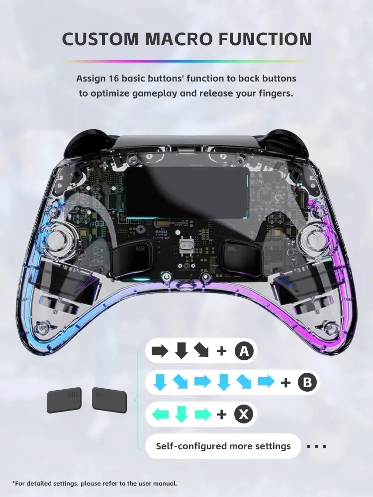 DATA FROG-mando inalámbrico LED transparente con conector para auriculares, luz RGB Compatible con interruptor OLED Steam - imagen 3