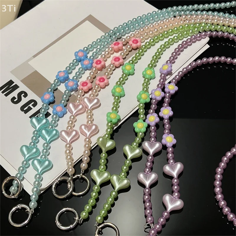 Bandolera Universal antipérdida con cuentas de flores y corazón de amor, cadena larga para teléfono, funda para teléfono, bolsas, colgantes, decoración, regalos - imagen 2