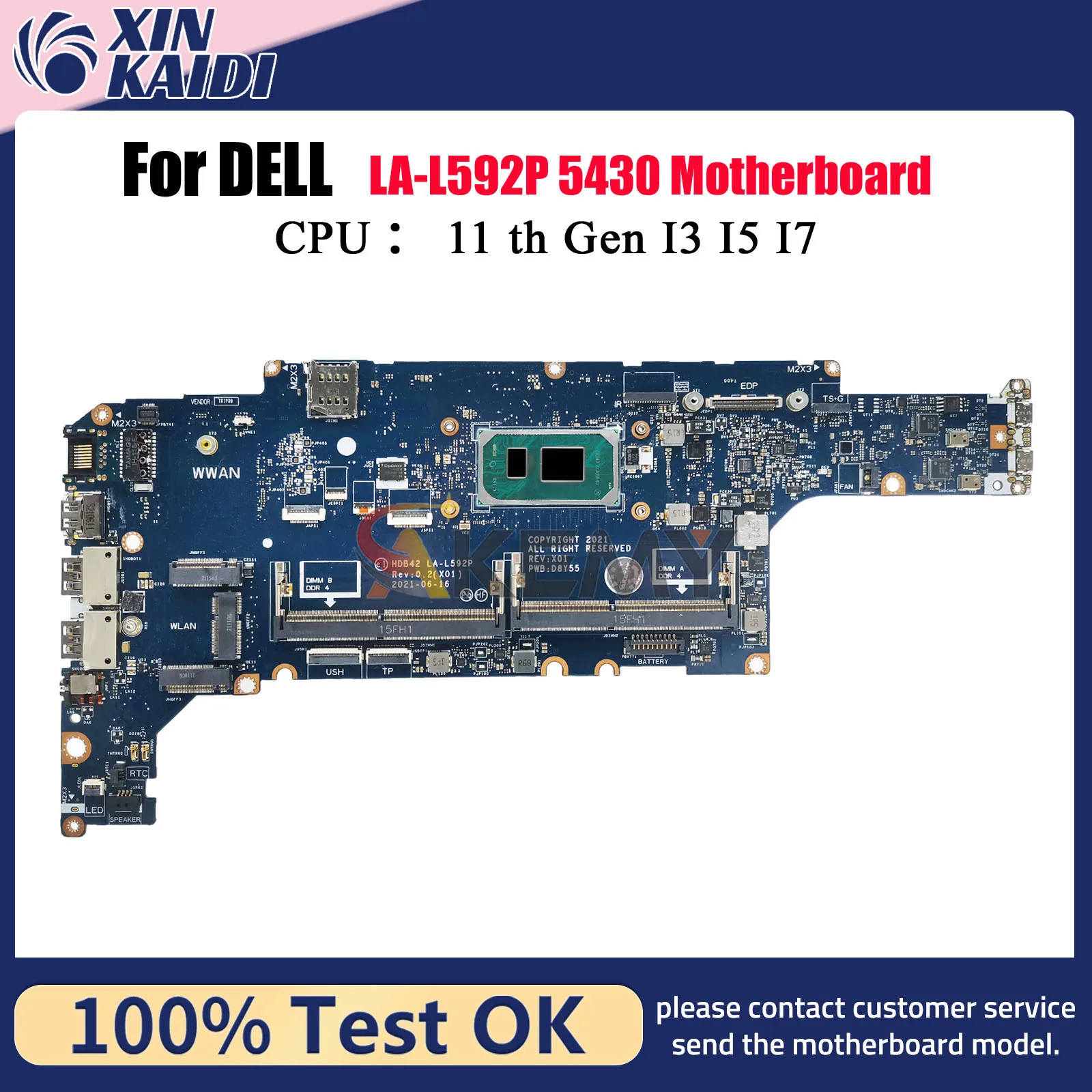 Para la placa base del ordenador portátil Dell LATITUDE 5430 LA-L592P con CPU i5 i7-11th Gen CN-071H1D 05P0P9 100% probado OK