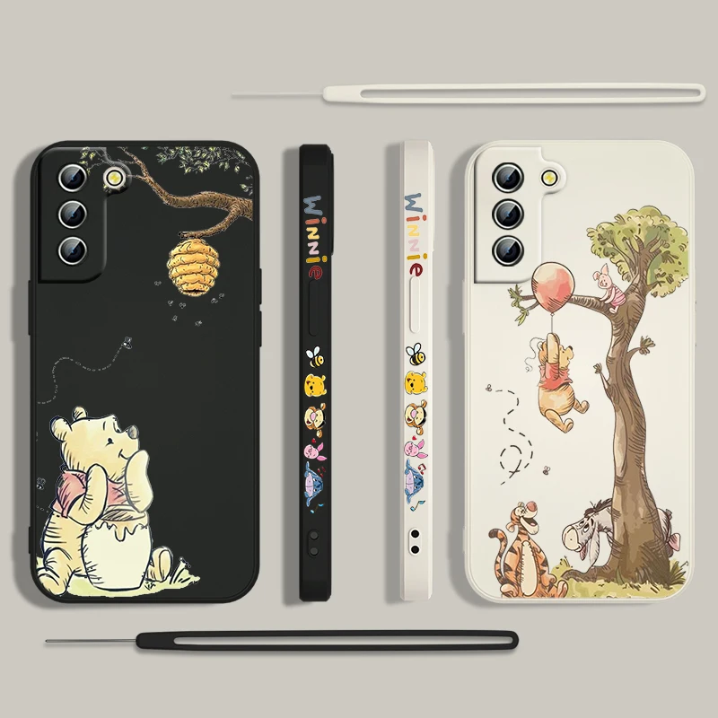 Funda de teléfono de Disney Winnie The Pooh para Samsung Galaxy S24, S23, S22, S21, S20 Pro, FE Plus, Ultra líquida, cubierta de cuerda izquierda