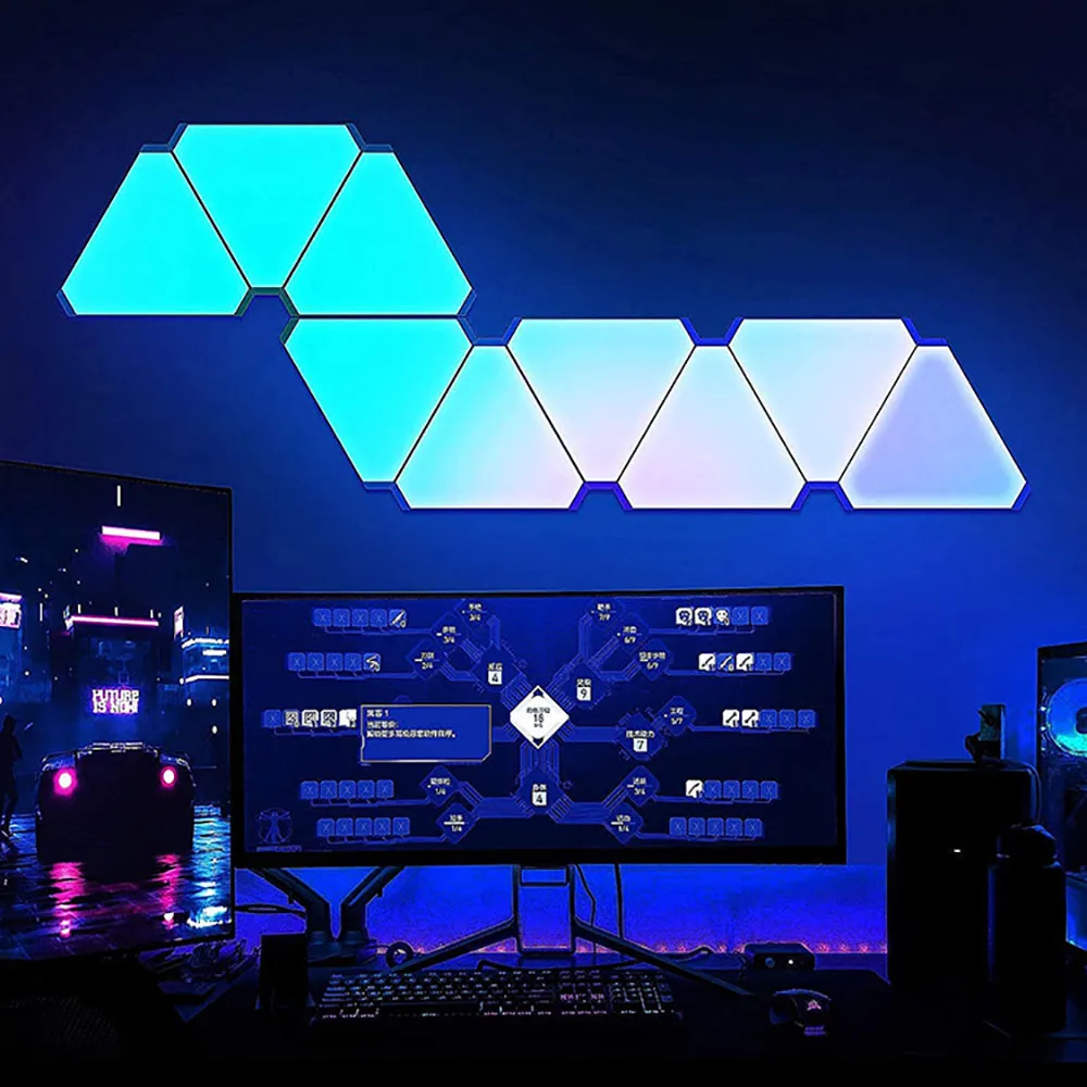 TuYa WIFI Bluetooth 5V USB lámparas triangulares atmósfera cuántica luz LED nocturna para juegos decoración de dormitorio lámparas de pared creativas