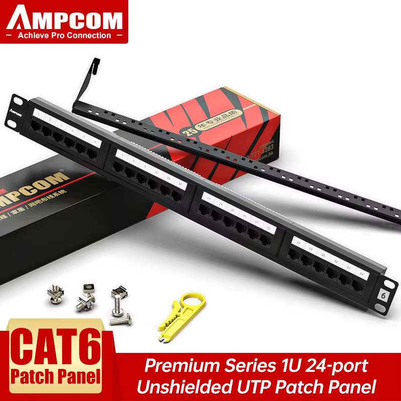 AMPCOM Panel CAT6 Premium - Chapado en Oro, Montaje Rack/Pared