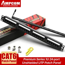 AMPCOM Panel CAT6 Premium - Chapado en Oro, Montaje Rack/Pared