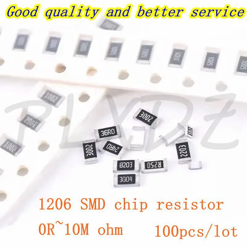 Resistencia SMD 0R ~ 10M 1/4W 100 1206 1% 10 11 12 13 15 16 18 20 22 27 30 33 36 39 43 47 51 56 62 68 75 82, 7,5 piezas 8,2 9,1 R ohm