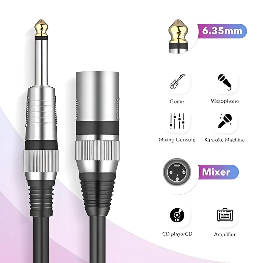 DREMAKE-conector de Cable para micrófono, Cable de Audio para altavoz, amplificador de guitarra, 6,35mm, 6,5mm, macho a XLR macho, 6,3mm, 1/4 "a XLR - imagen 3
