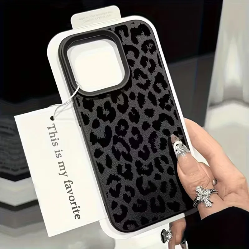 Funda de teléfono suave personalizada con textura de lichi y estampado de leopardo negro para Xiaomi Poco F7 X7 F6 F5 X6 X5 M6 Pro, funda de parachoques a prueba de golpes - imagen 2