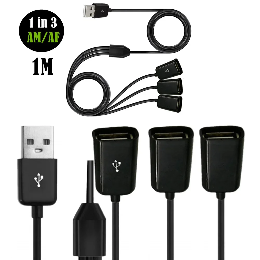 Cable Extensión USB 3 en 1 1m 0,3m Carga Rápida 3A Cable Divisor Macho Hembra 1 a 3 Cables - imagen 4