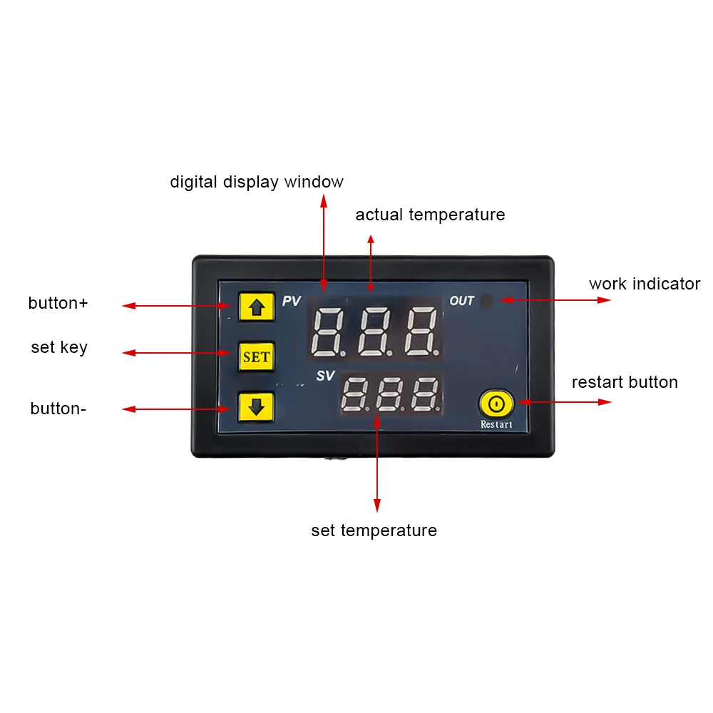 W3230 DC 12V 24V AC110-220V línea de sonda Control de temperatura Digital LED termostato regulador calor/refrigeración Control termorregulador - imagen 5