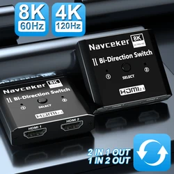 Navceker Interruptor HDMI 2.1 8K/60Hz y 4K/120Hz 2 en 1 TV y monitor