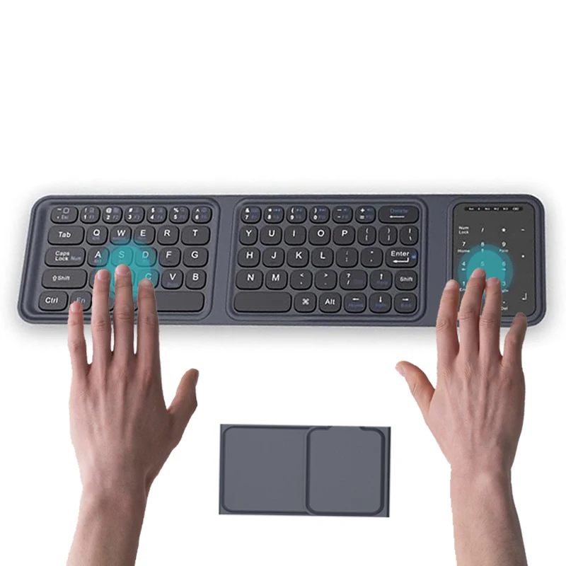 Teclado inalámbrico triple JOMAA con panel táctil teclado numérico Bluetooth teclado plegable para iPad teléfono portátil clic deslizante