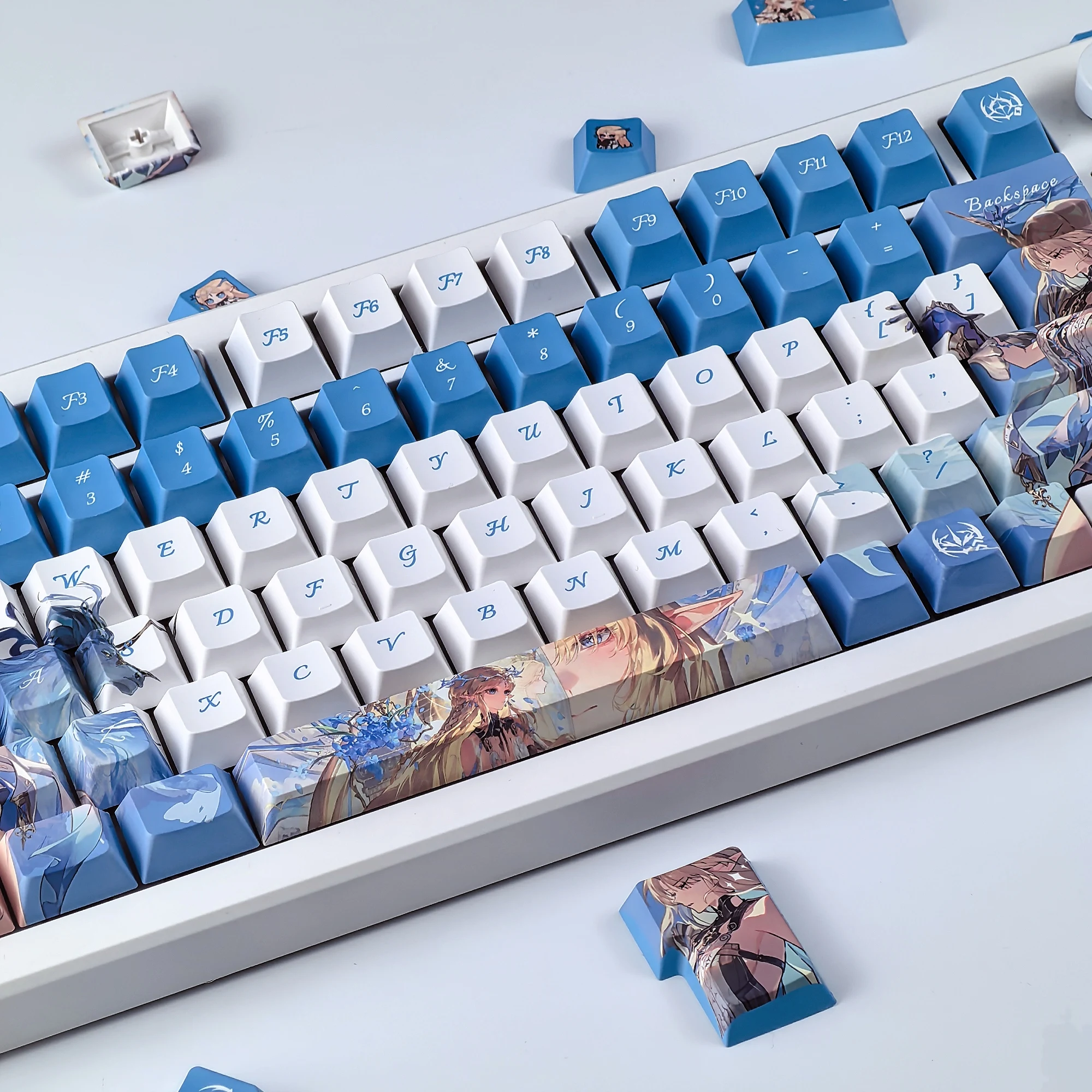 Cartethyia Keycaps Cherry Profile Anime Wuthering Waves PBT tinte sublimación Keycap azul juego de dibujos animados tapas de teclado mecánico - imagen 4