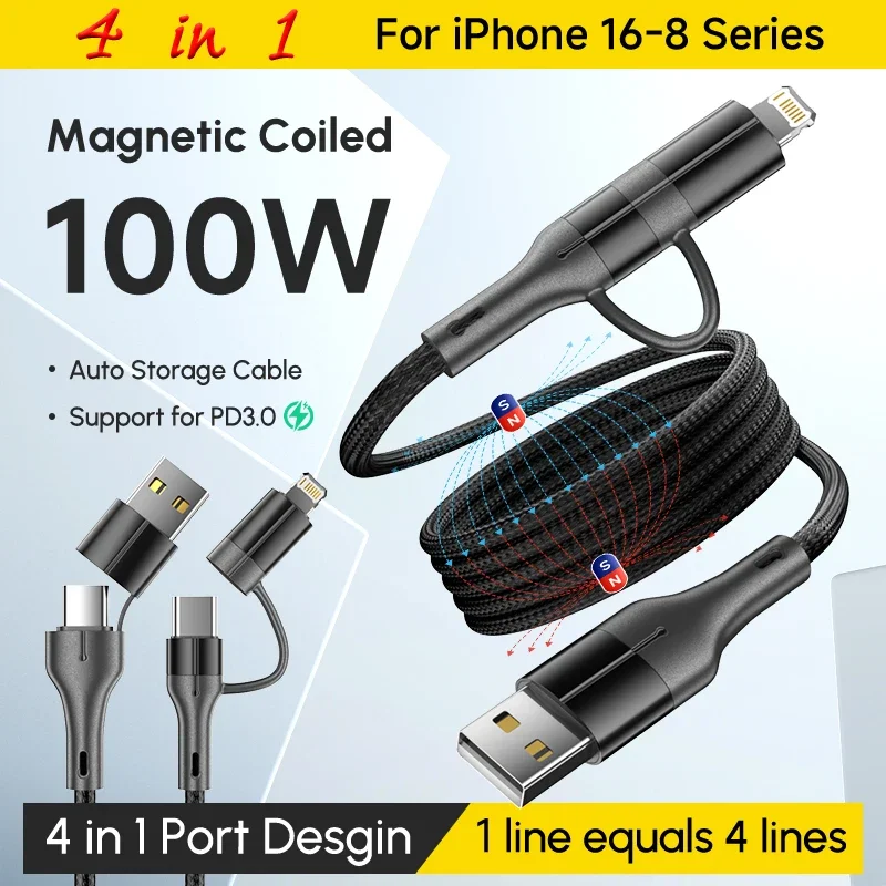 100W 27W USB C a tipo C Cable de carga rápida magnético 6A Cable de datos Cable cargador para Iphone 16 15 14 Samsung S24 S23 Xiaomi - imagen 2