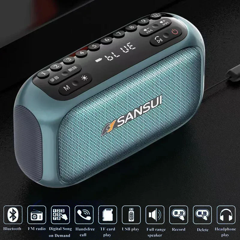 Mini Radio FM portátil para exteriores, grabadora de altavoz Bluetooth de graves pesados con pantalla LED, manos libres inalámbricas, reproductor de música MP3 USB TF - imagen 2