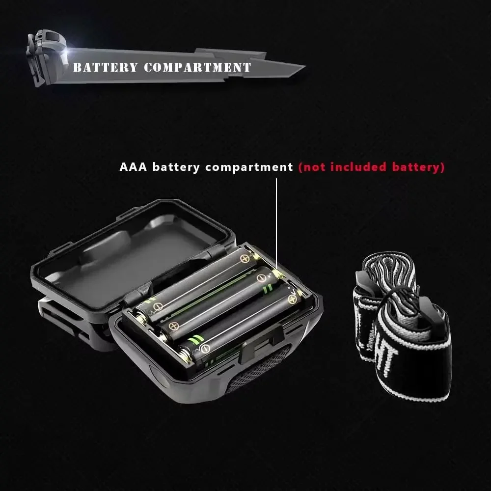 Minilinterna frontal potente de 3W, luz blanca y roja, linterna frontal impermeable de 4 modos, linterna para acampar y cazar, batería AAA - imagen 3