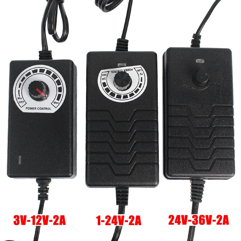 Fuente de alimentación ajustable Universal de 3V, 12V, 24V, 36V, 2A, adaptador de corriente de CA a CC para convertidor de fuente de alimentación de tira LED, enchufe UE y EE. UU.