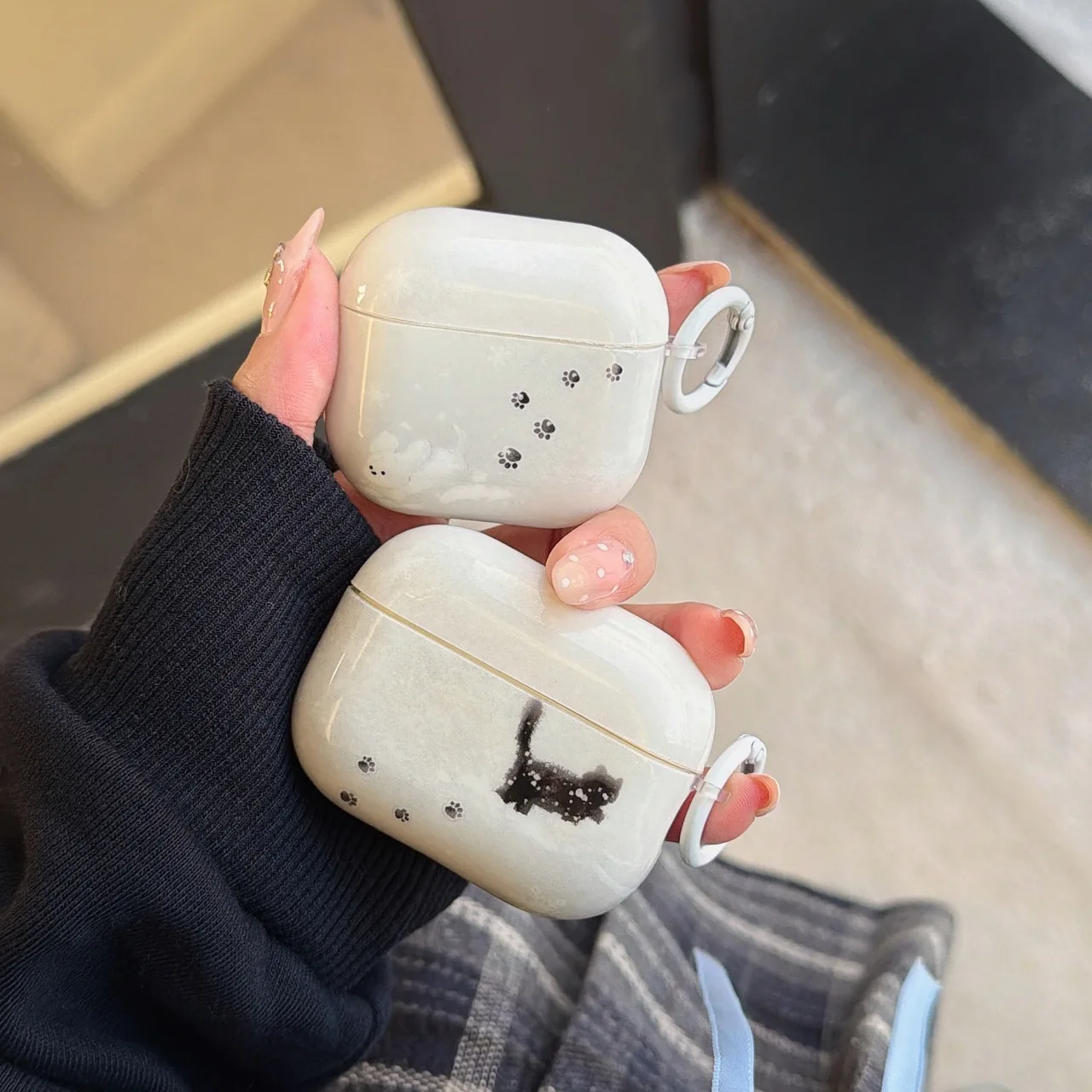 Funda para auriculares brillante con diseño de palabras de gato negro para AirPods Pro 2 3 4 Pro3, funda protectora para caja de carga inalámbrica Bluetooth - imagen 2