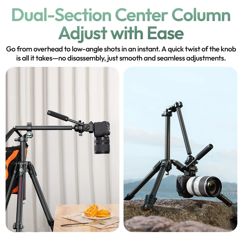 Ulanzi JJ06 1.87M GlideGo Video Trípode de cámara profesional con 360 ° Cabeza de bola panorámica Pan Carga de columna central de doble sección 5 KG - imagen 3