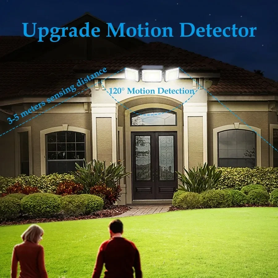 Luz Solar LED 368, lámpara de calle Solar para exteriores de 3 cabezales con cabezal de iluminación ajustable de 3 modos para valla de jardín de garaje - imagen 4