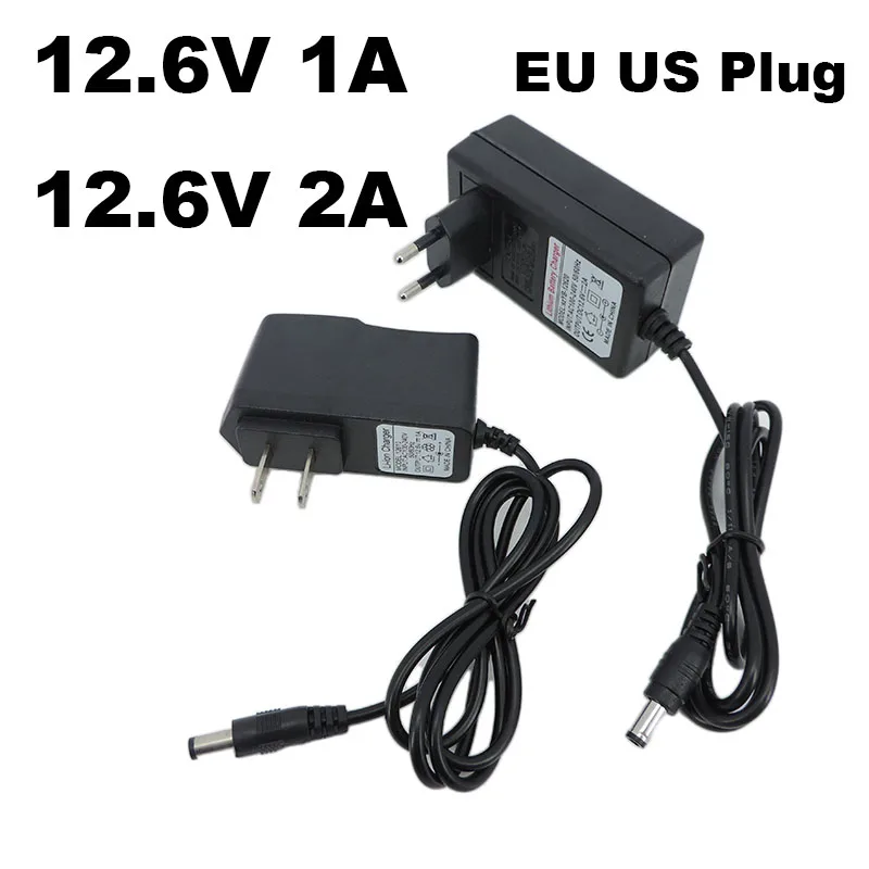 Cargador AC DC 12,6 V 1A 2A 12 V voltios adaptador de pared 5,5*2,5 MM 12,6 V 2 A para paquete de batería de litio 18650 enchufe UE EE. UU. Reino Unido AU Q1
