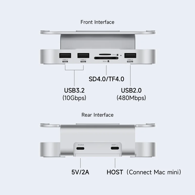 Hagibis-Hub USB C con carcasa SSD M.2 para Mac Mini M4/M4 Pro, soporte tipo C, estación de acoplamiento, carcasa SSD USB3.2 Gen2 SD4.0 TF4.0 - imagen 2