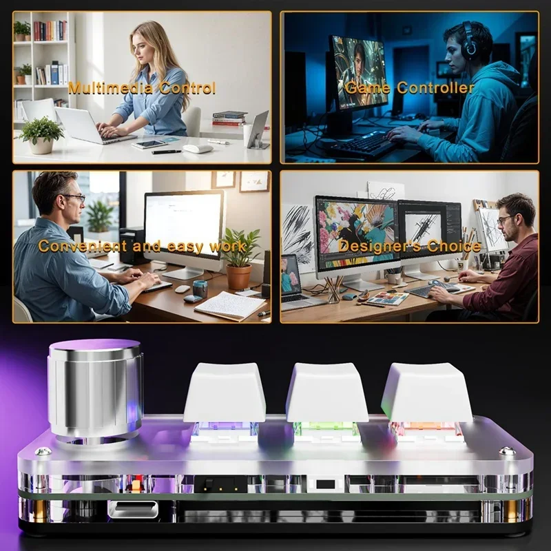 Macropad Macro Teclado mecánico Bluetooth RGB Mini Gaming perilla de programación personalizada teclados interruptor rojo 3 teclas para Photoshop DIY - imagen 4