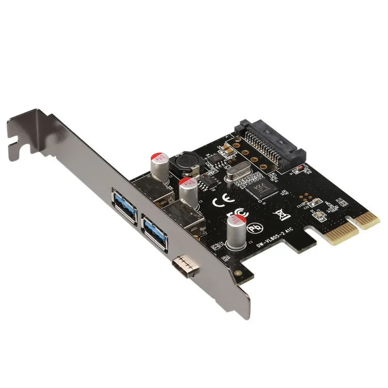 USB 3,1 tipo C + 2 usb 3,0 tipo A + SATA 15PIN cabezal USB tarjeta PCI-e adaptador de escritorio PCI Express a USB3.1 a través del chip