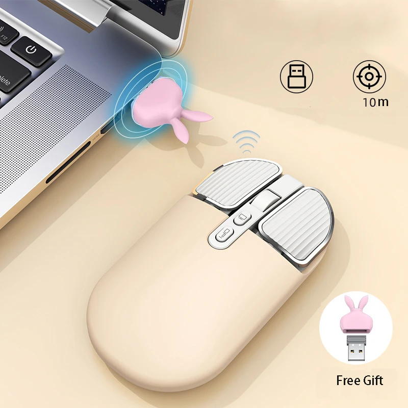 Mini ratón inalámbrico 2,4G, compatible con Bluetooth, lindo ratón plano colorido para Macbook, recargable para PC, portátil, oficina, ratones para juegos - imagen 2