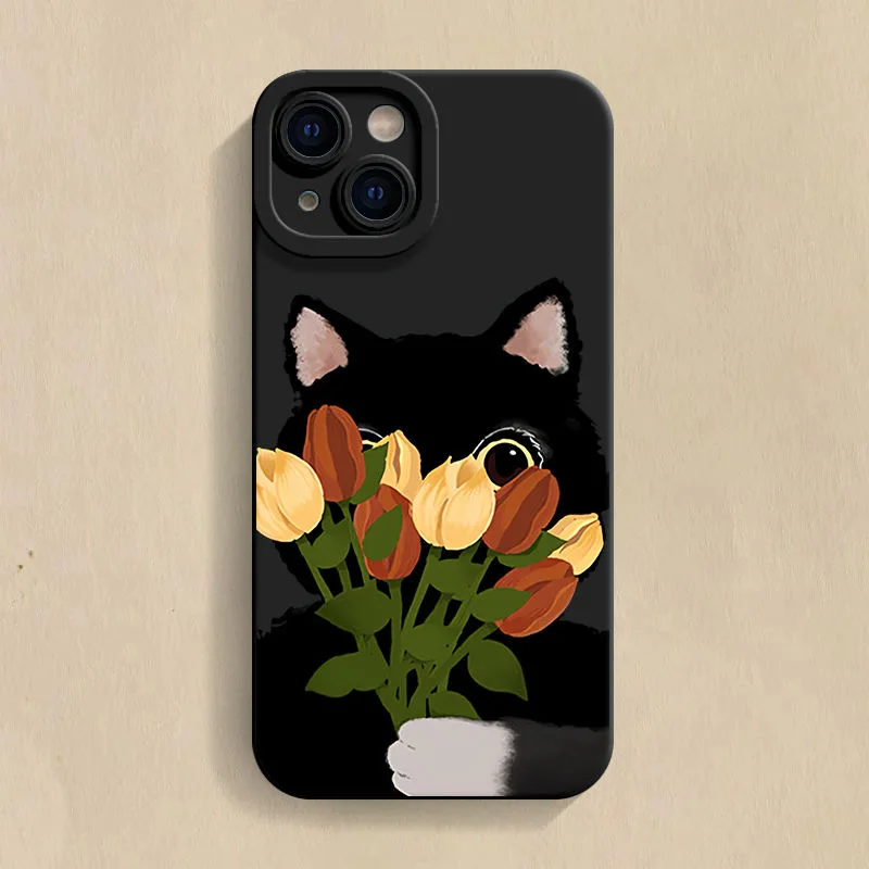 Funda de teléfono de gato negro con flores para Samsung Galaxy S25 Ultra S24 S23 S22 S21 Plus S20FE A55 A54 A35 A15 funda suave de silicona - imagen 3