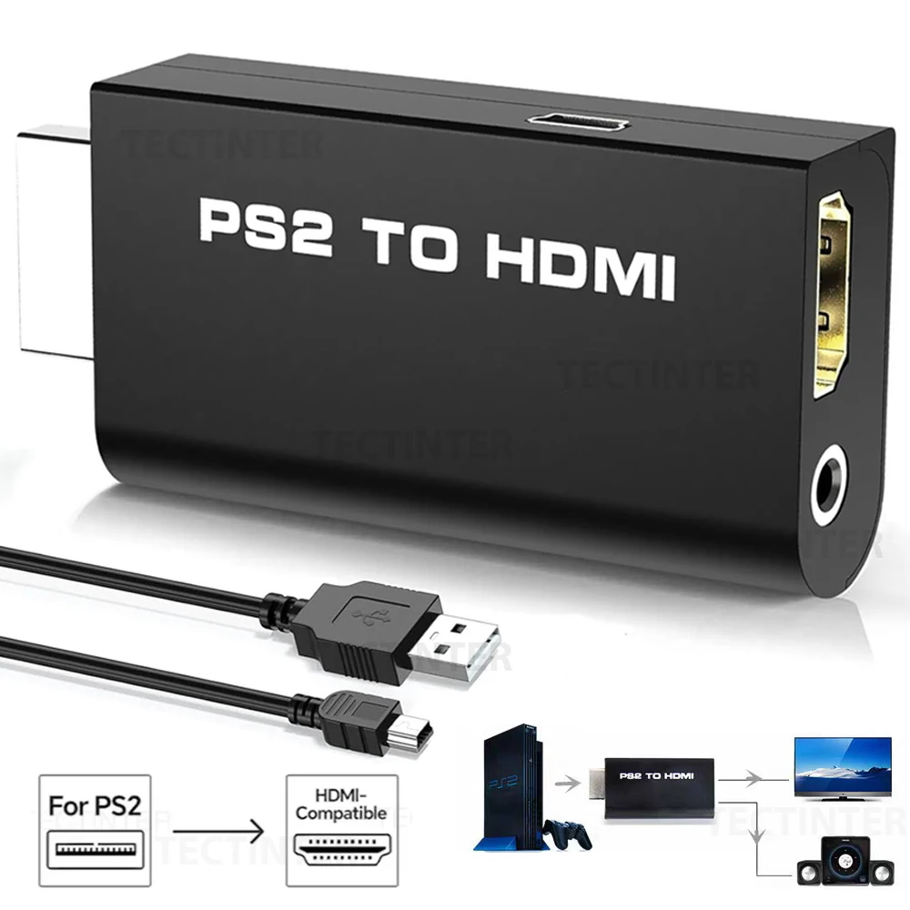 Para Sony PS2 a HDMI-Compatibale Full HD 1080P convertidor adaptador de Audio y vídeo con conector de Audio de 3,5 Mm compatible con todos los modos de visualización de PS2