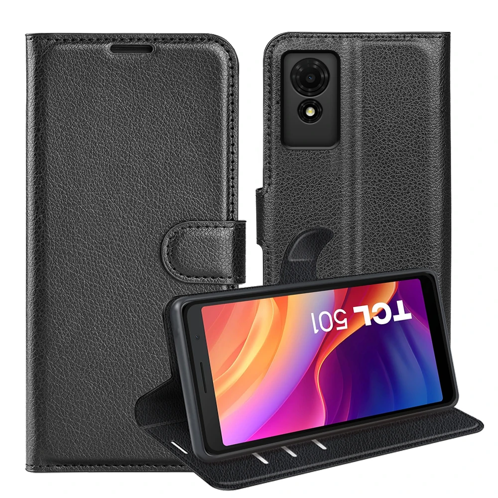Funda de cuero con tapa para teléfono, carcasa con soporte para TCL 501, 501