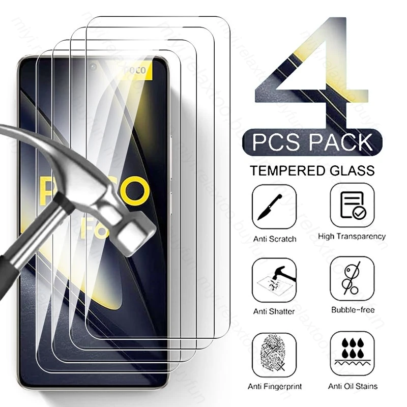Protector de pantalla de vidrio templado 9H para móvil, cubierta completa HD para Xiaomi Poco F6 5G, Poko Little PocoF6 F 6 Pro 6Pro F6Pro 2024, 4 unidades