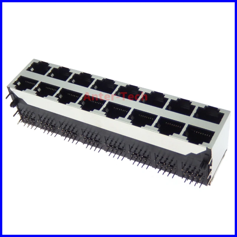 Conector RJ45 PCB Angular 8P8C - 16 Puertos Blindados - imagen 3